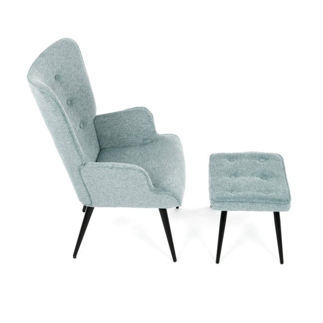 Relaxační křeslo ušák s taburetem ROYAL II — kov, látka, modrá