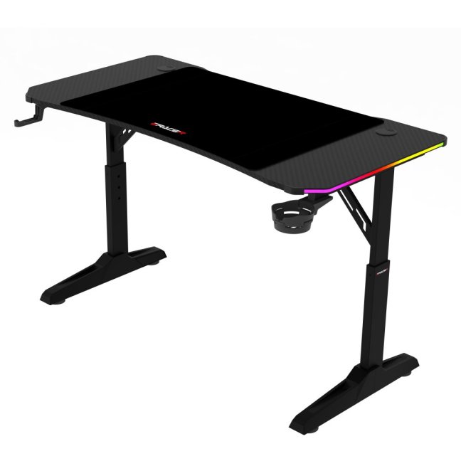 Výškově nastavitelný herní stůl ERACER H1212 — 120x60 cm, kov, melamin, černá, RGB podsvícení