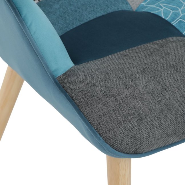 Relaxační křeslo ušák LISA + taburet — masiv, látka, modrý patchwork