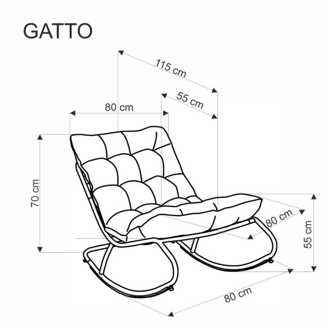 Houpací křeslo GATTO — kov, látka, šedá