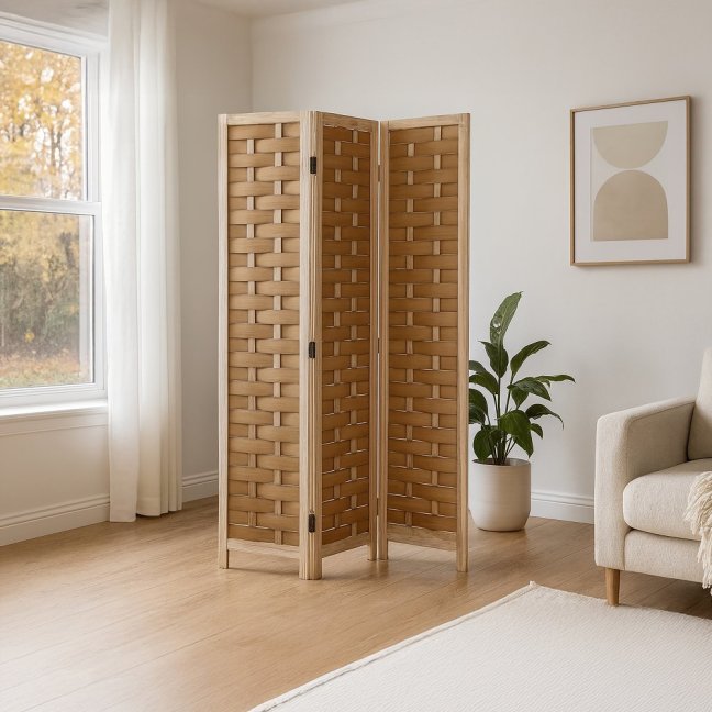 3dílný paravan MAKOTO — dřevo, přírodní