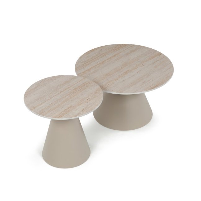 Set 2 konferenčních stolků NOEL II — kov, keramika, travertin / béžová