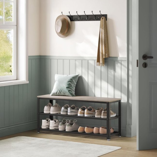 Botník LISA — kov, MDF, černá / šedá