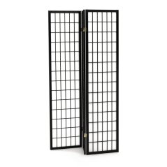 3dílný paravan LANT — dřevo, tkanina, černá