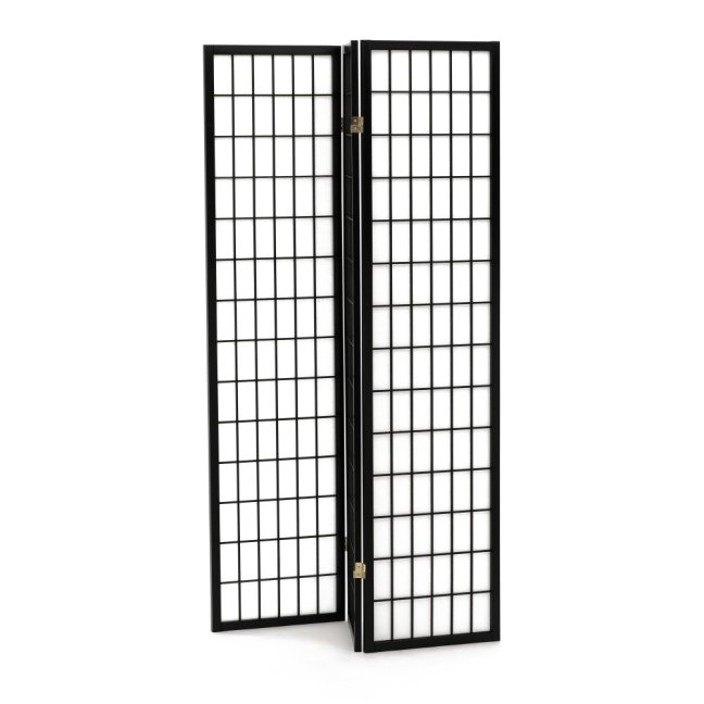 3dílný paravan LANT — dřevo, tkanina, černá