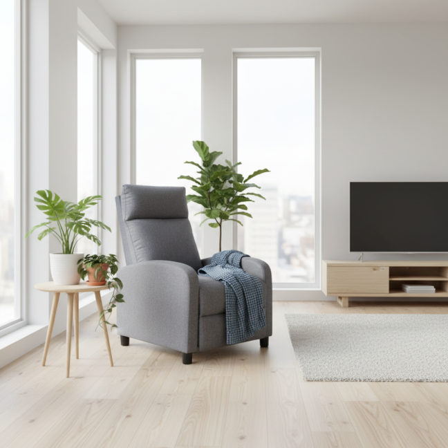 Relaxační polohovací TV křeslo CALMO — látka, šedá