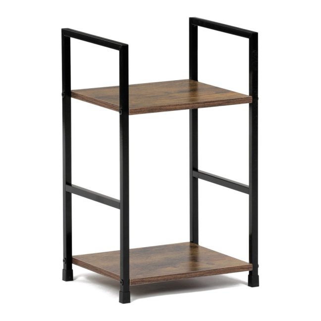Regál TIREK — kov, MDF, černá / dekor starého dřeva