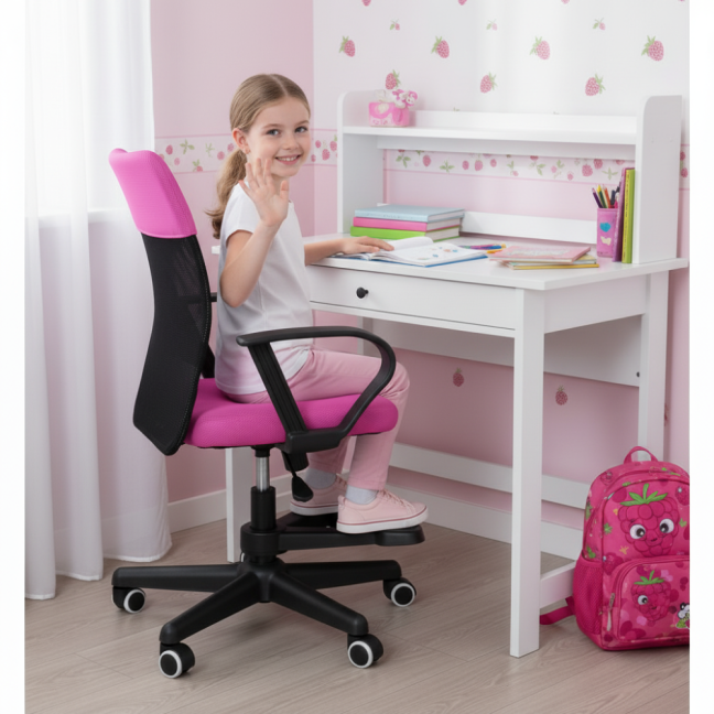 Dětská židle Neoseat MONKEY s podnoží — látka, černá / růžová