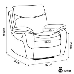 Relaxační křeslo BENNY s elektrickým polohováním — látka, šedá