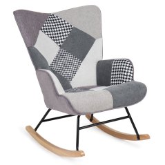 Houpací křeslo FABIAN II — látka, černobílý patchwork