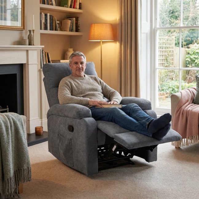 Relaxační polohovací TV křeslo ALTO — látka, šedá, nosnost 130 kg