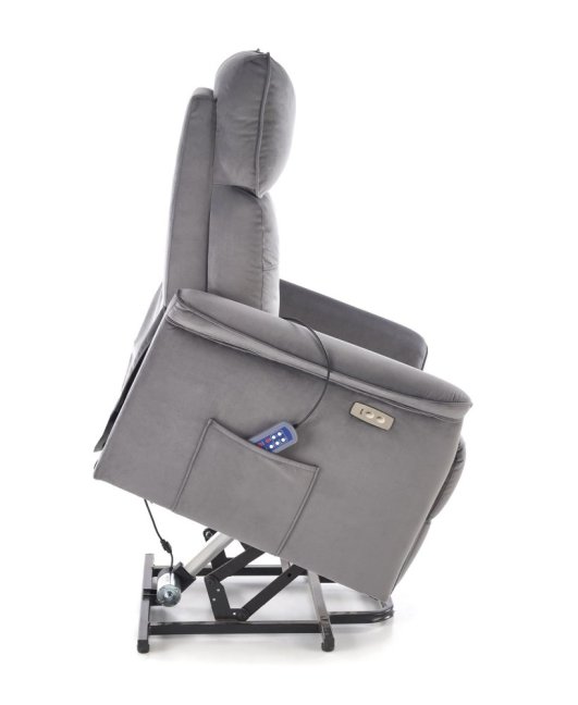 TV křeslo SEMIR II s elektrickým polohováním a masáží — látka, šedá