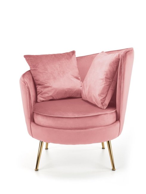 Designové křeslo ALMOND — kov, látka, zlatá / růžová