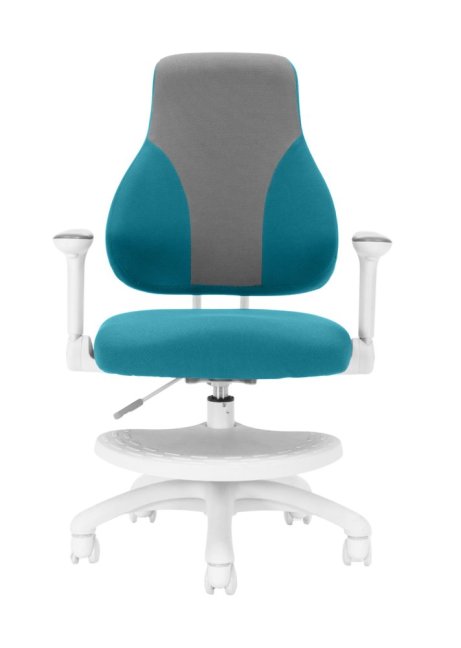Dětská rostoucí židle Neoseat KINDER WHITE — látka, šedá / tyrkysová
