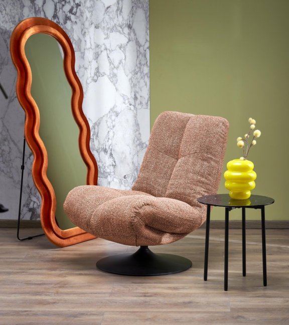 Relaxační otočné křeslo MANGO — kov, látka, skořicová