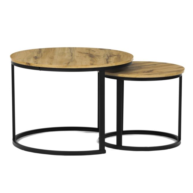 Set 2 konferenčních stolků FRIGO — kov, MDF, černá / dekor divoký dub