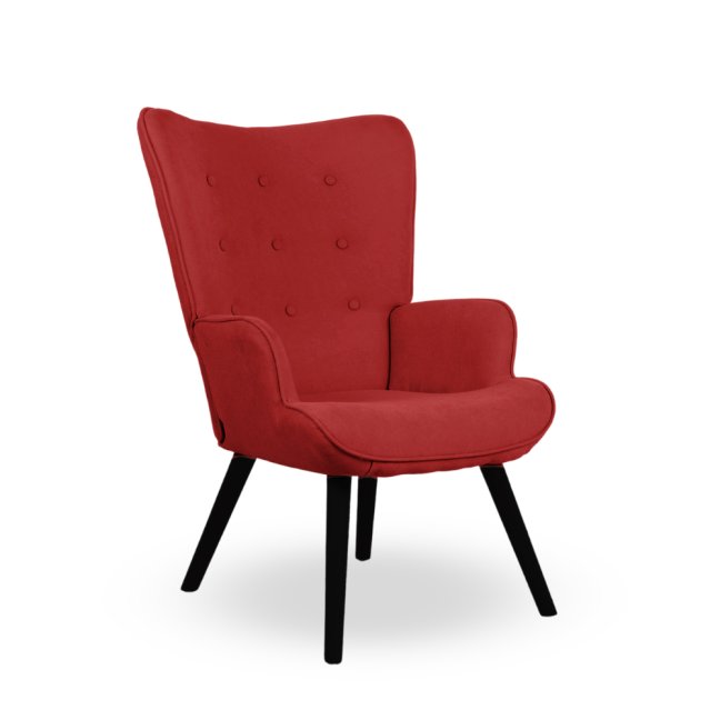 Křeslo ušák CORDU + taburet — masiv, látka, černá / červená