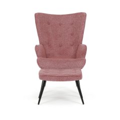 Relaxační křeslo ušák s taburetem ROYAL II — kov, látka, růžová