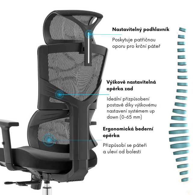 Kancelářská ergonomická židle Neoseat ALINE — černá, nosnost 150 kg