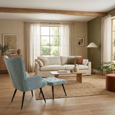 Relaxační křeslo ušák s taburetem ROYAL II — kov, látka, modrá