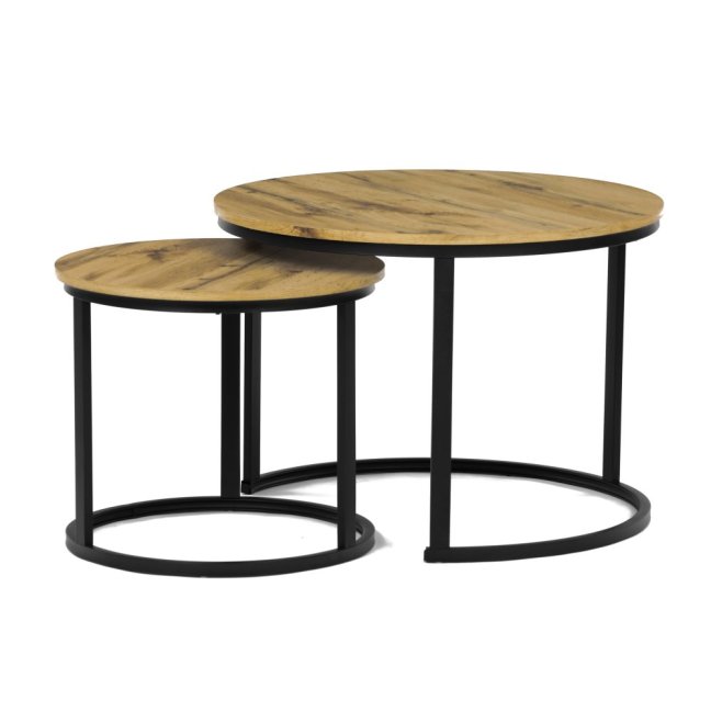 Set 2 konferenčních stolků FRIGO — kov, MDF, černá / dekor divoký dub