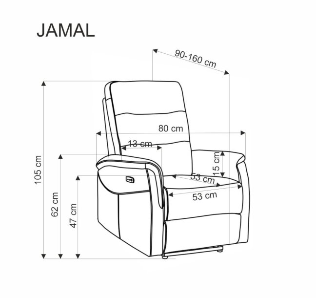 Relaxační křeslo JAMAL s elektrickým polohováním — látka, olivová