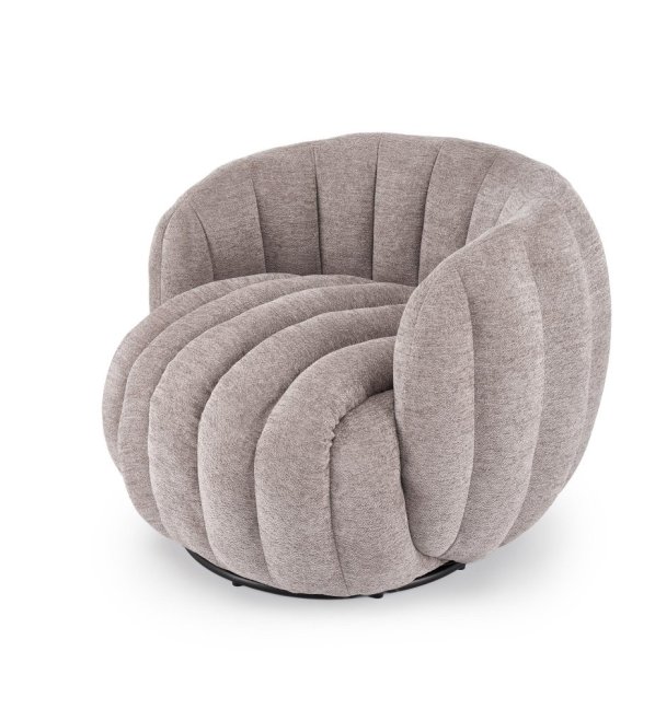Otočné designové křeslo FRASER — látka, tmavě béžová