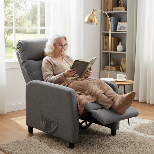 Relaxační polohovací TV křeslo MODO — látka, šedá, nosnost 130 kg