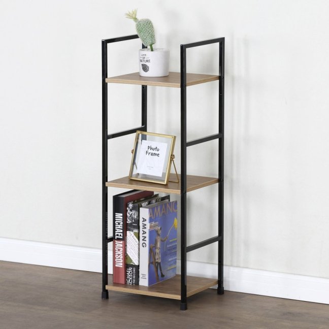 Regál TIREK II — kov, MDF, černá / dekor dub