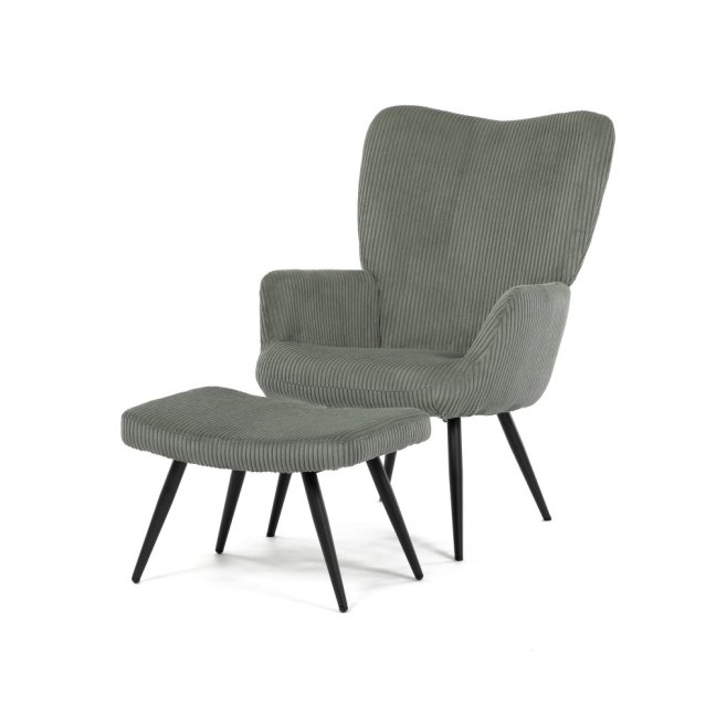 Relaxační křeslo ušák s taburetem ROYAL — kov, manšestr, zelená