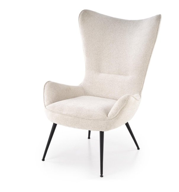 Designové křeslo ušák JUKON — kov, látka, krémová