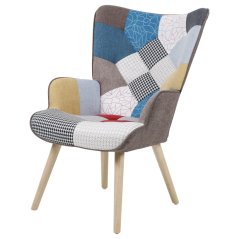 Relaxační křeslo ušák BETTY — masiv, látka, patchwork