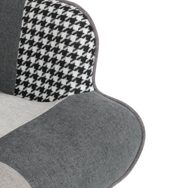 Relaxační křeslo ušák LISA + taburet — masiv, látka, černobílý patchwork