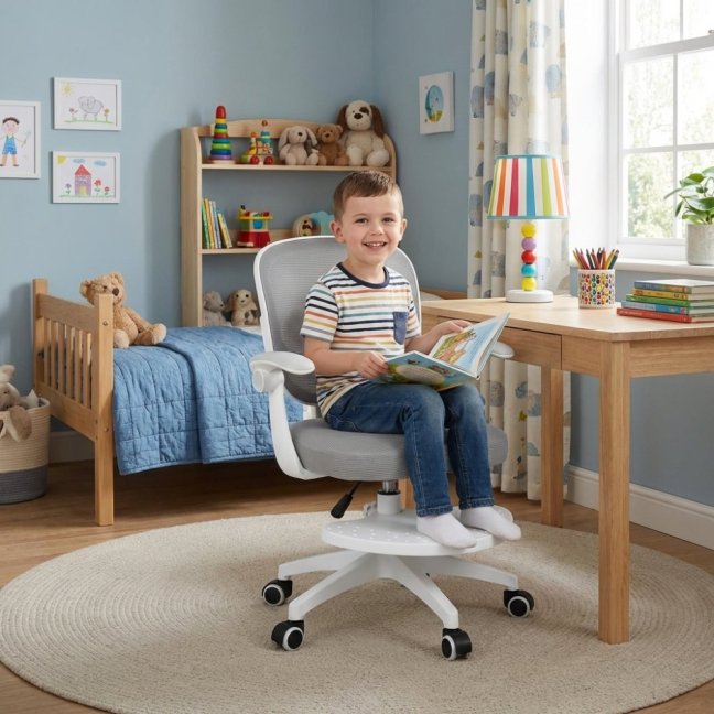 Dětská otočná židle Neoseat JUNI 008 s podnoží — látka, šedá