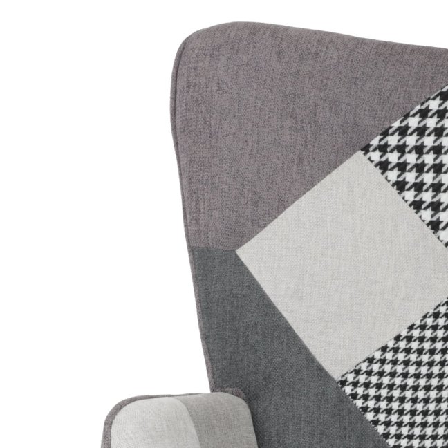 Relaxační křeslo ušák LISA + taburet — masiv, látka, černobílý patchwork