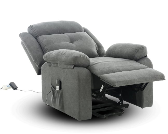 TV křeslo LIFTO s elektrickým polohováním — 2 motory, látka, šedá, nosnost 150 kg