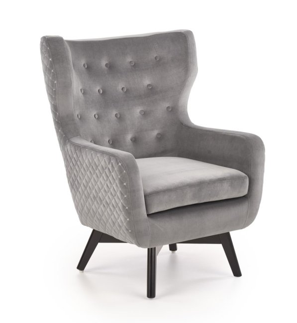 Relaxační křeslo ušák MARVEL — masiv, látka, černá / šedá