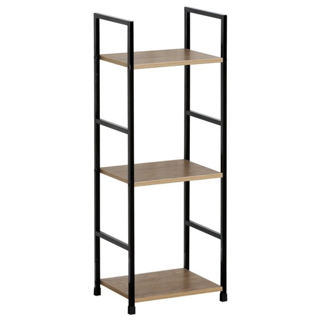 Regál TIREK II — kov, MDF, černá / dekor dub