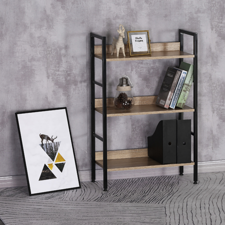 Regál SALIS — kov, MDF, černá / dekor dub