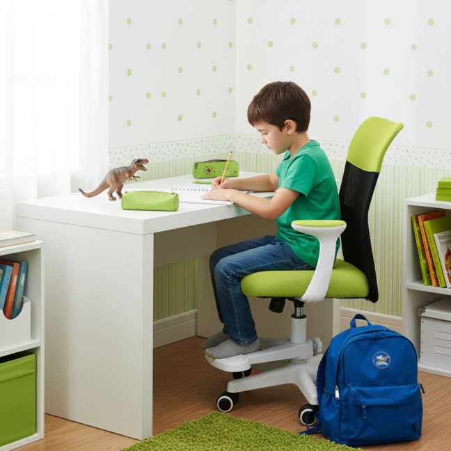 Dětská židle Neoseat MONKEY WHITE s podnoží — látka, bílá / zelená