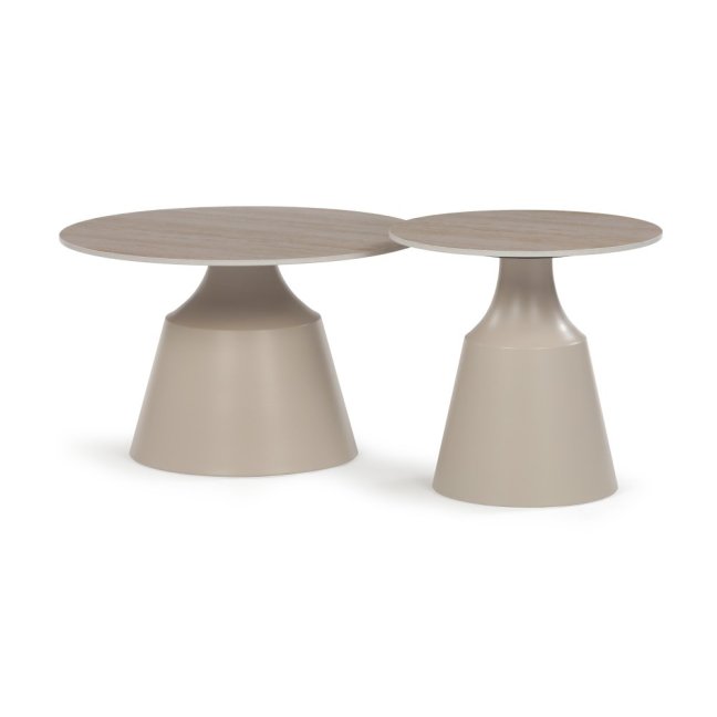 Set 2 konferenčních stolků NOEL I — kov, keramika, travertin / béžová