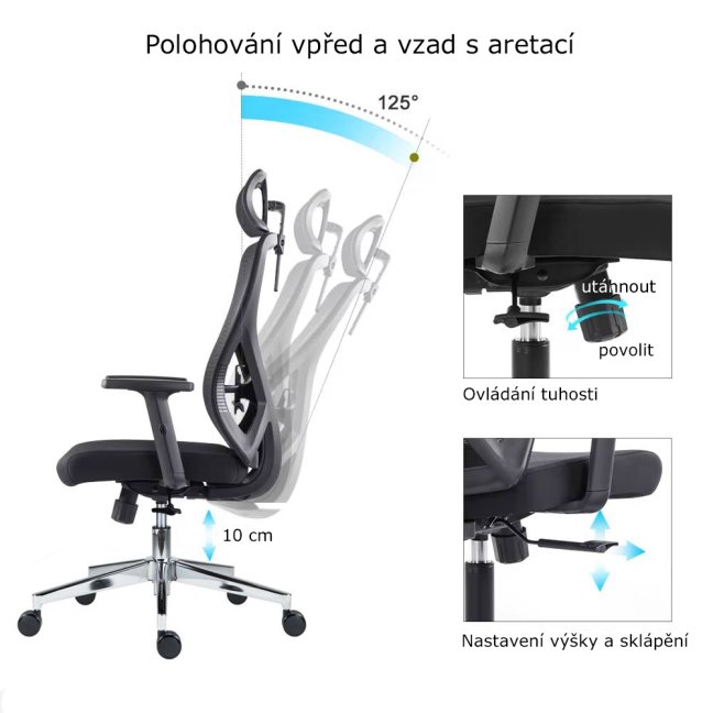 Kancelářská ergonomická židle Neoseat FLEX PRO — černá, nosnost 150 kg