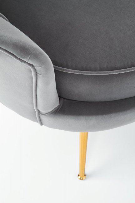 Designové křeslo AMORINITO — kov, látka, zlatá / šedá