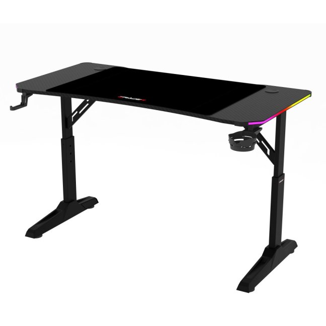 Výškově nastavitelný herní stůl ERACER H1212 — 120x60 cm, kov, melamin, černá, RGB podsvícení