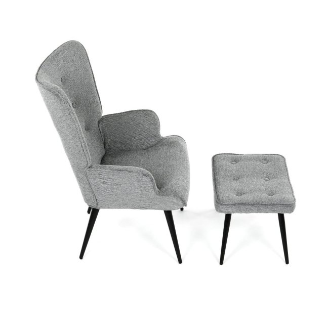 Relaxační křeslo ušák s taburetem ROYAL II — kov, látka, šedá