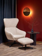 Otočné TV křeslo FREDY s podnožkou — kov, látka, béžová