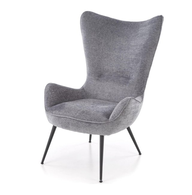 Designové křeslo ušák JUKON — kov, látka, šedá