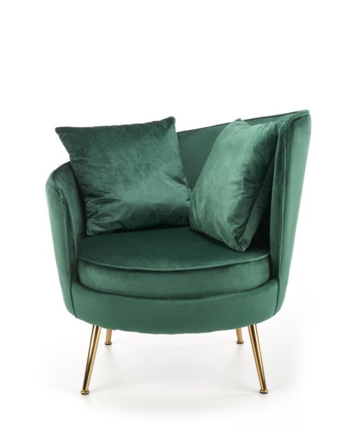 Designové křeslo ALMOND — kov, látka, zlatá / zelená