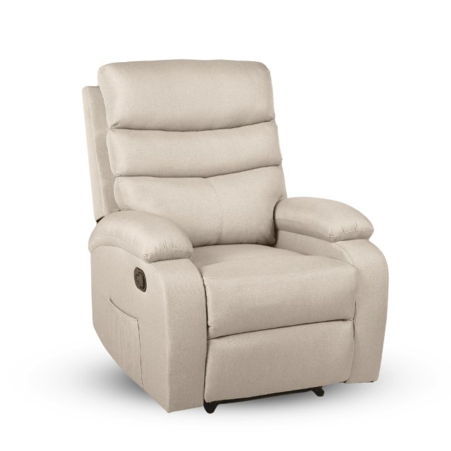Relaxační polohovací TV křeslo VELORA — látka, béžová, nosnost 130 kg