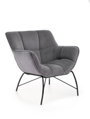 Designové křeslo BELTON — kov, látka, šedá